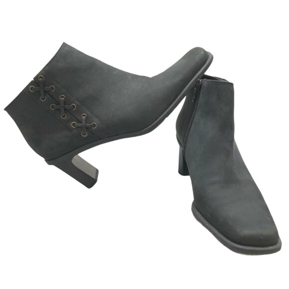 Etienne Aigner Ankle Boots Saddle Womens 7M Nubuck Black Leather Zipper Bootie S - Picture 1 of 10
